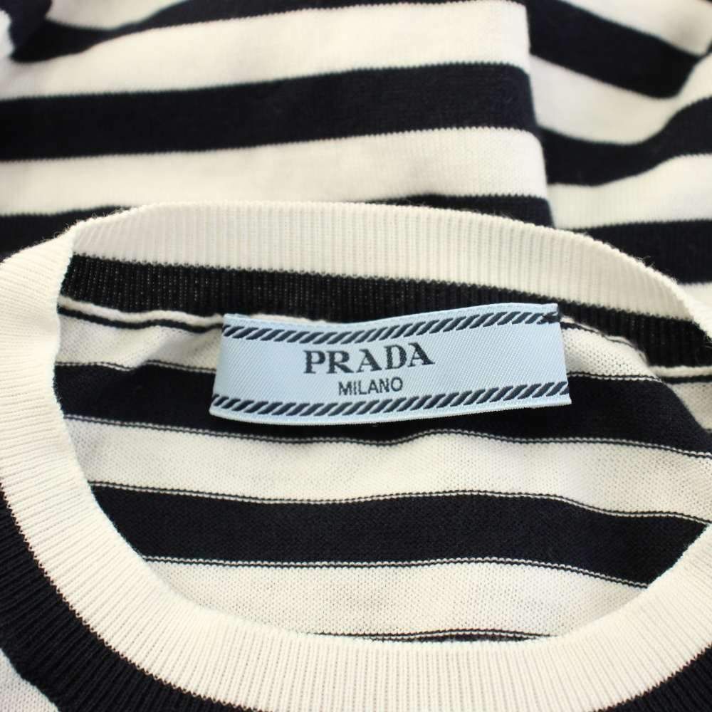 Prada Border Knit Top Logo Short Sleeve 36 Black White Sweater — view 4