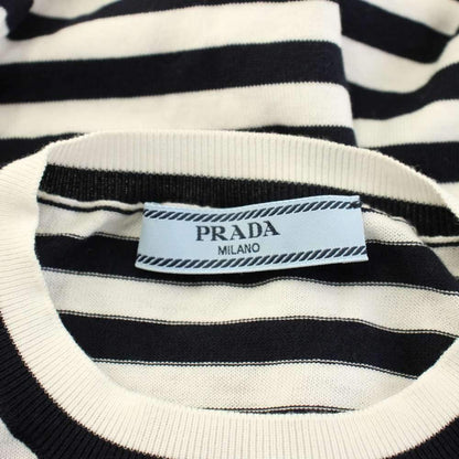 Prada Border Knit Top Logo Short Sleeve 36 Black White Sweater — view 4