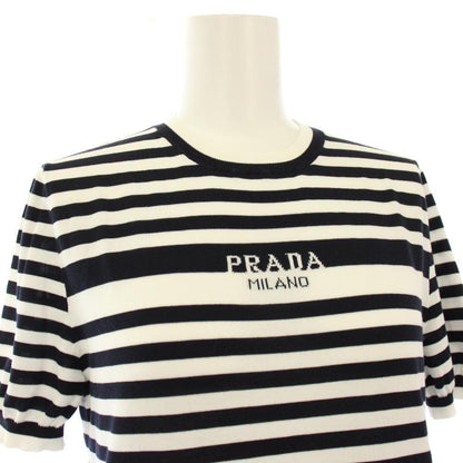 Prada Border Knit Top Logo Short Sleeve 36 Black White Sweater — view 5