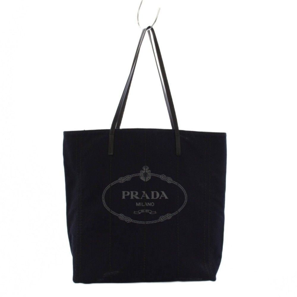 Prada Denim Tote Logo Navy KH