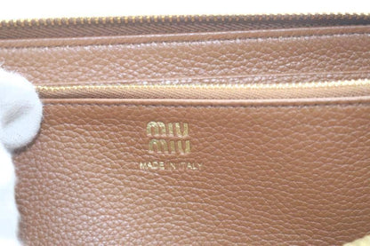 Miu Miu Miu Leather Wallet Zip Around Cognac Brown — view 3