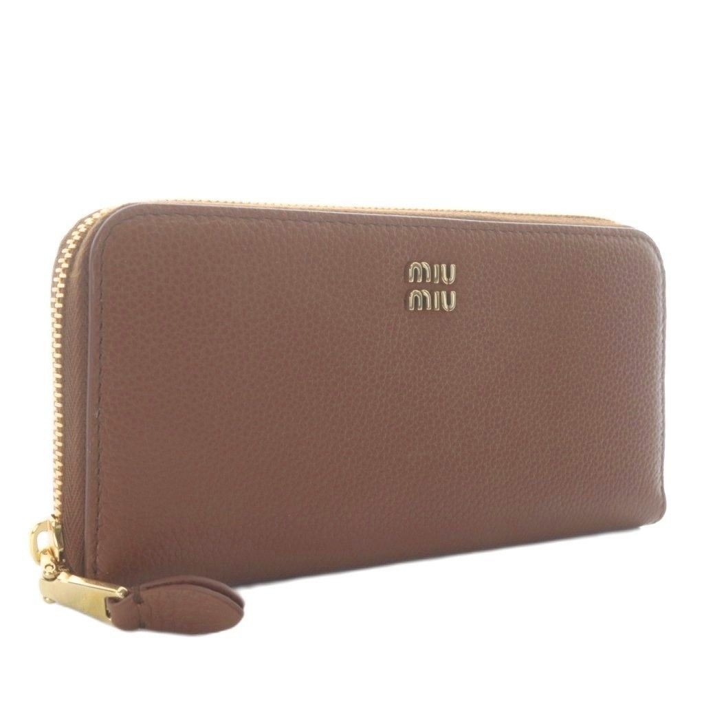 Miu Miu Miu Leather Wallet Zip Around Cognac Brown — view 4