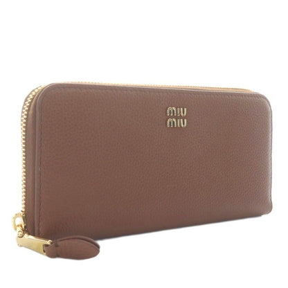 Miu Miu Miu Leather Wallet Zip Around Cognac Brown — view 4