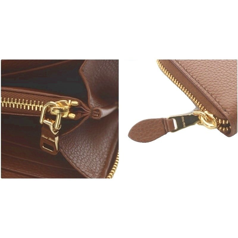 Miu Miu Miu Leather Wallet Zip Around Cognac Brown — view 9