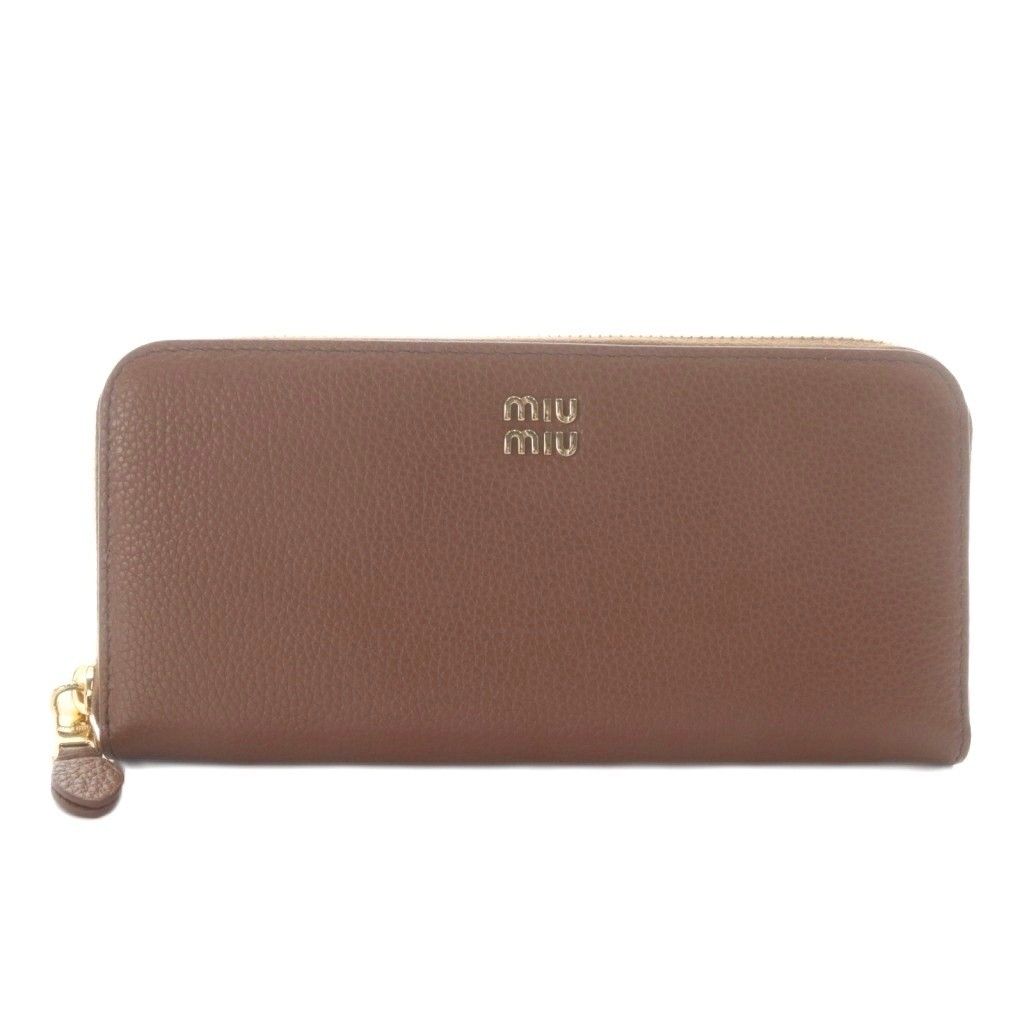 Miu Miu Miu Leather Wallet Zip Around Cognac Brown