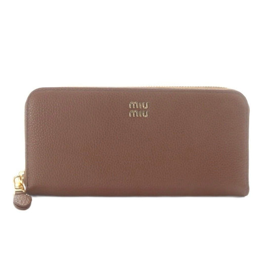 Miu Miu Miu Leather Wallet Zip Around Cognac Brown