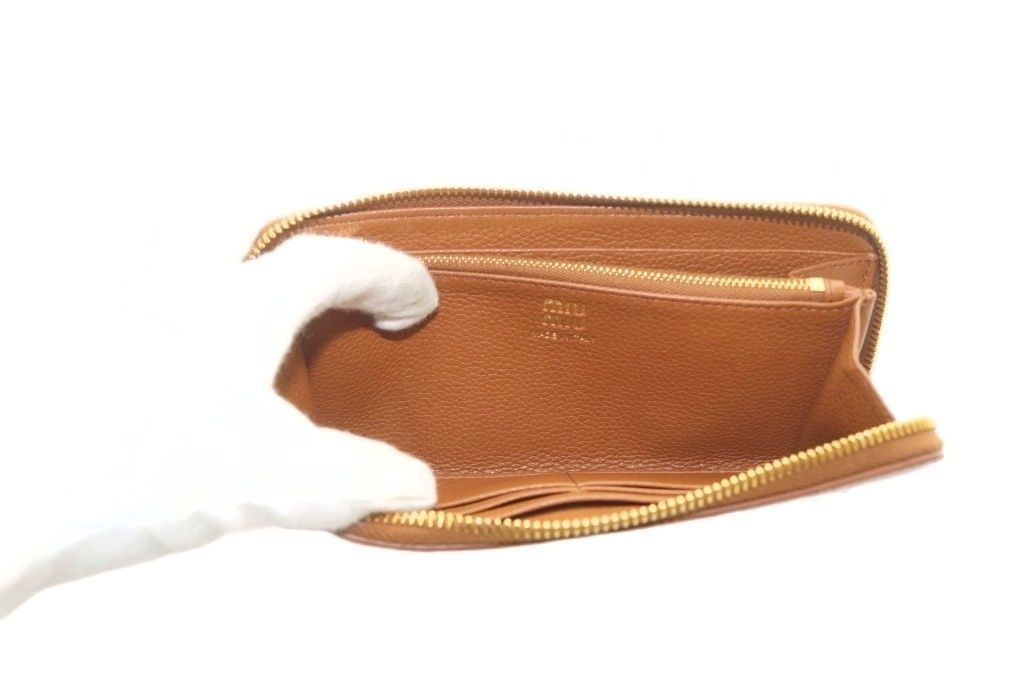 Miu Miu Miu Leather Wallet Zip Around Cognac Brown — view 7