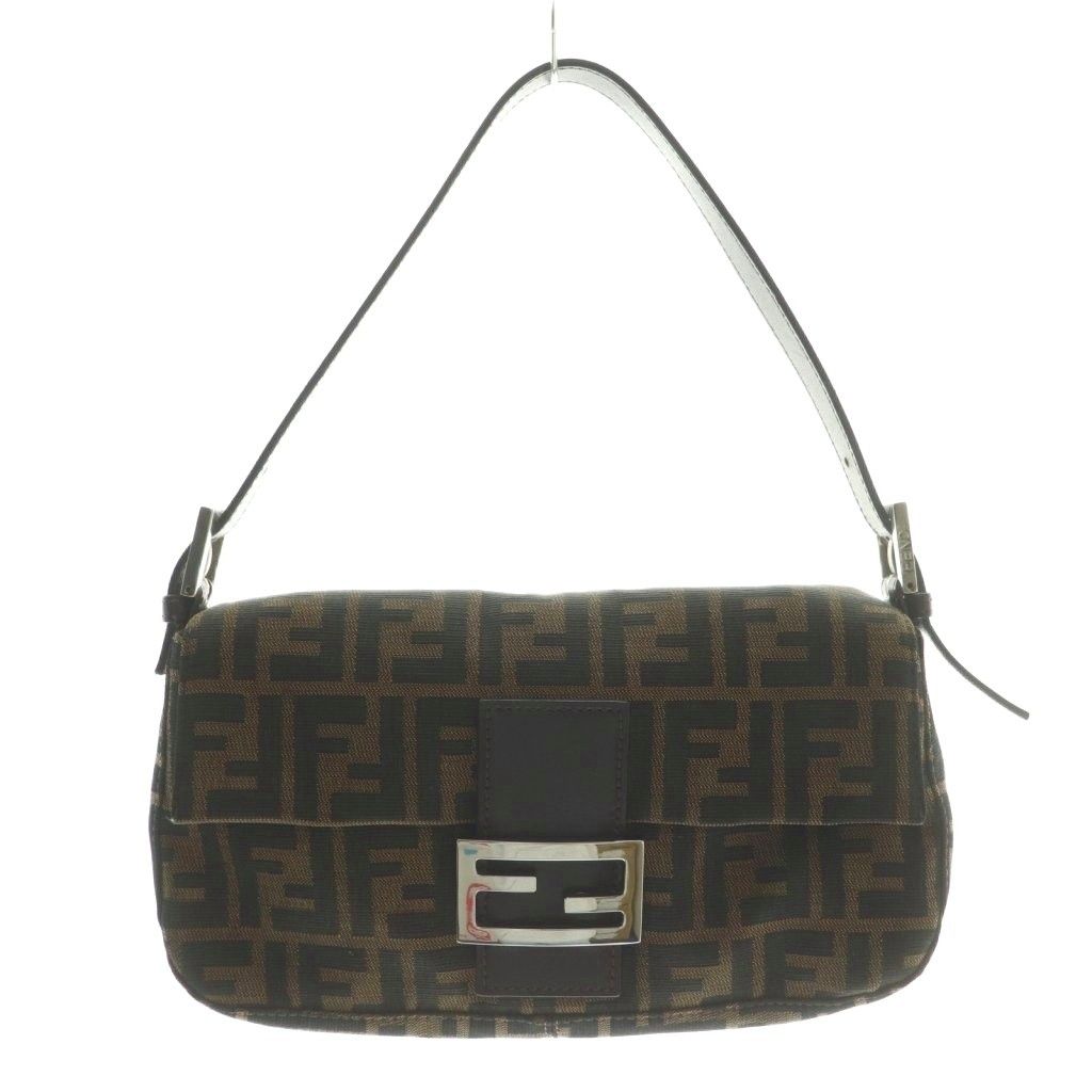 Fendi Zucca Pattern Mamma Bucket Shoulder Bag Canvas Leather Interlocking Logo