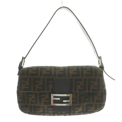 Fendi Zucca Pattern Mamma Bucket Shoulder Bag Canvas Leather Interlocking Logo