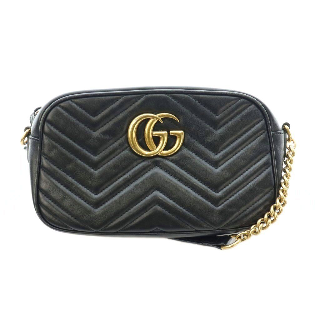 Gucci GG Marmont Small Camera Bag Chain Leather Interlocking Logo Bicolor Black