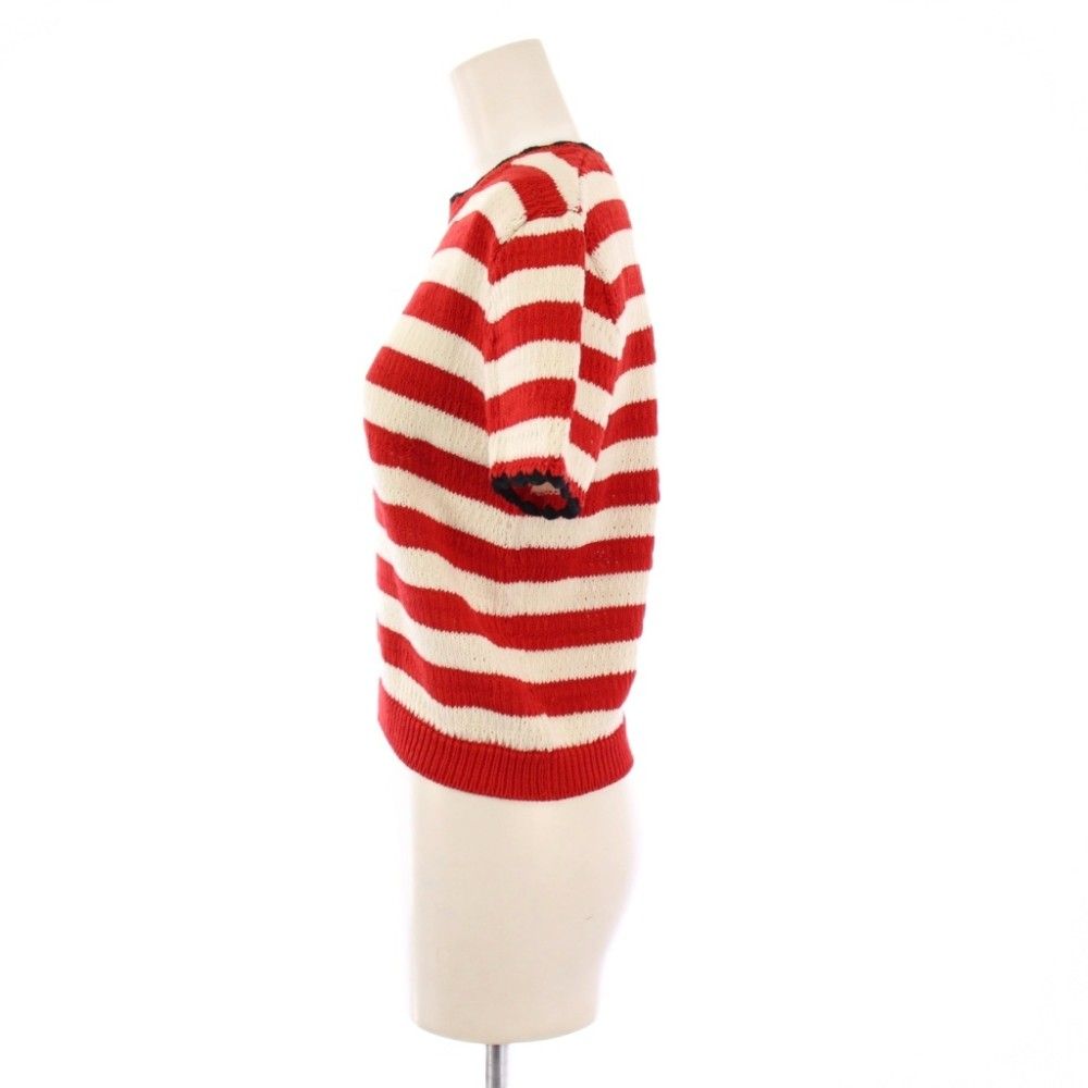 Miu Miu Miu Knit Short Sleeve Stretch Border Pattern Bicolor 36 Red White BB — view 2