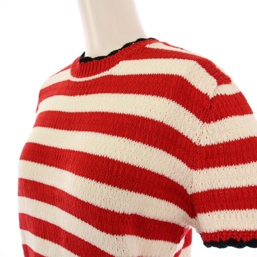 Miu Miu Miu Knit Short Sleeve Stretch Border Pattern Bicolor 36 Red White BB — view 5
