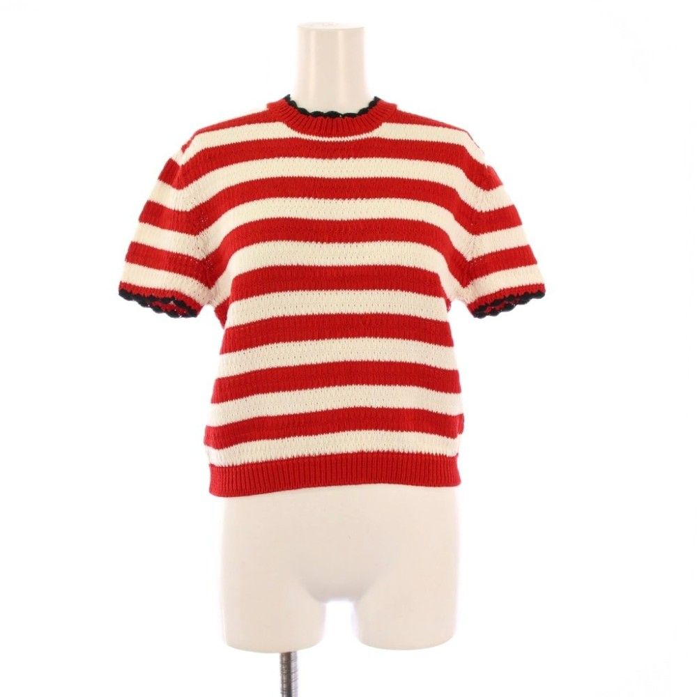 Miu Miu Miu Knit Short Sleeve Stretch Border Pattern Bicolor 36 Red White BB