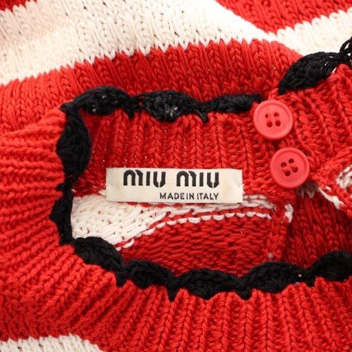 Miu Miu Miu Knit Short Sleeve Stretch Border Pattern Bicolor 36 Red White BB — view 4