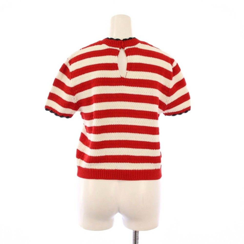 Miu Miu Miu Knit Short Sleeve Stretch Border Pattern Bicolor 36 Red White BB — view 3