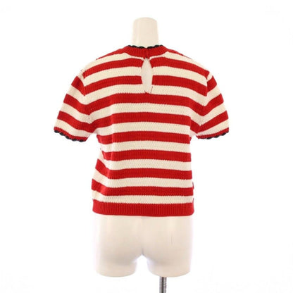 Miu Miu Miu Knit Short Sleeve Stretch Border Pattern Bicolor 36 Red White BB — view 3