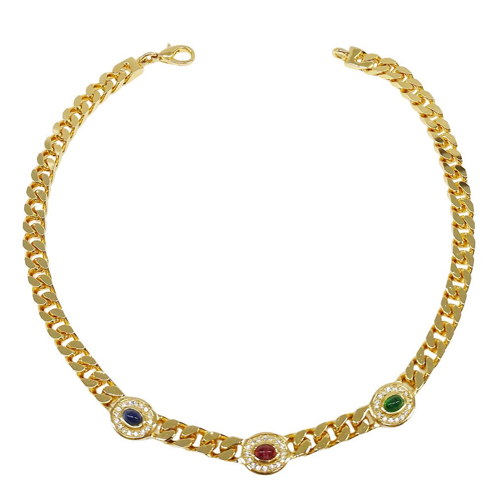 Dior Necklace Metal Rhinestone Gold Multicolor Gorgeous Presence — view 4