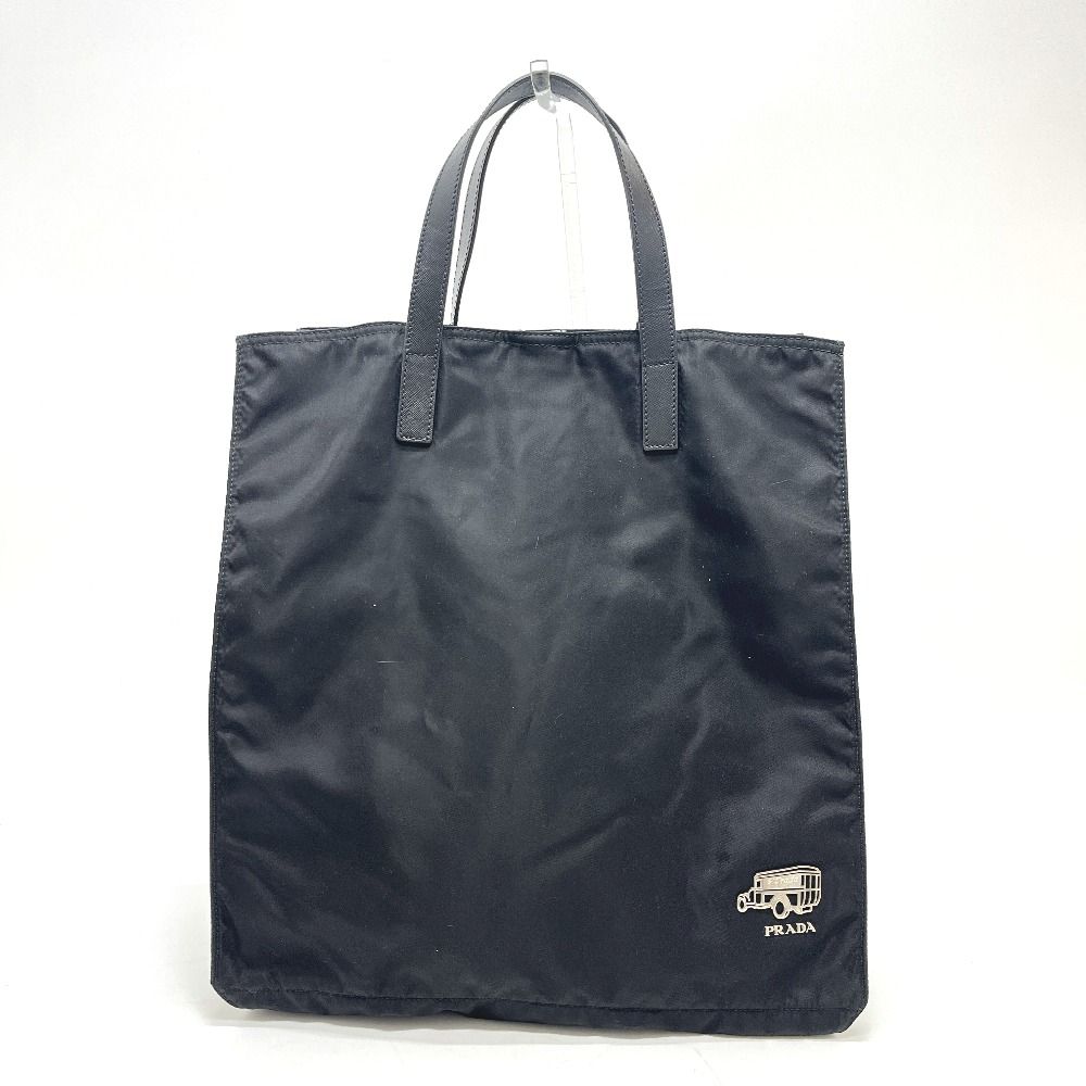 Prada Tote Logo Car Motif Nylon Black