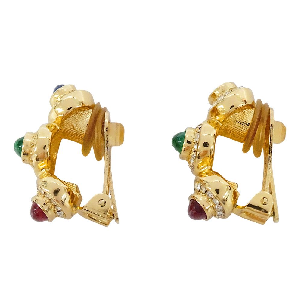 Dior Earrings Rhinestone Metal Gold Multicolor Large Presence — view 2