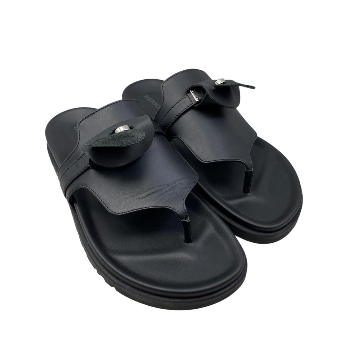 Hermes Sandals Empir 37 Kelly Buckle Leather Black Silver — view 2