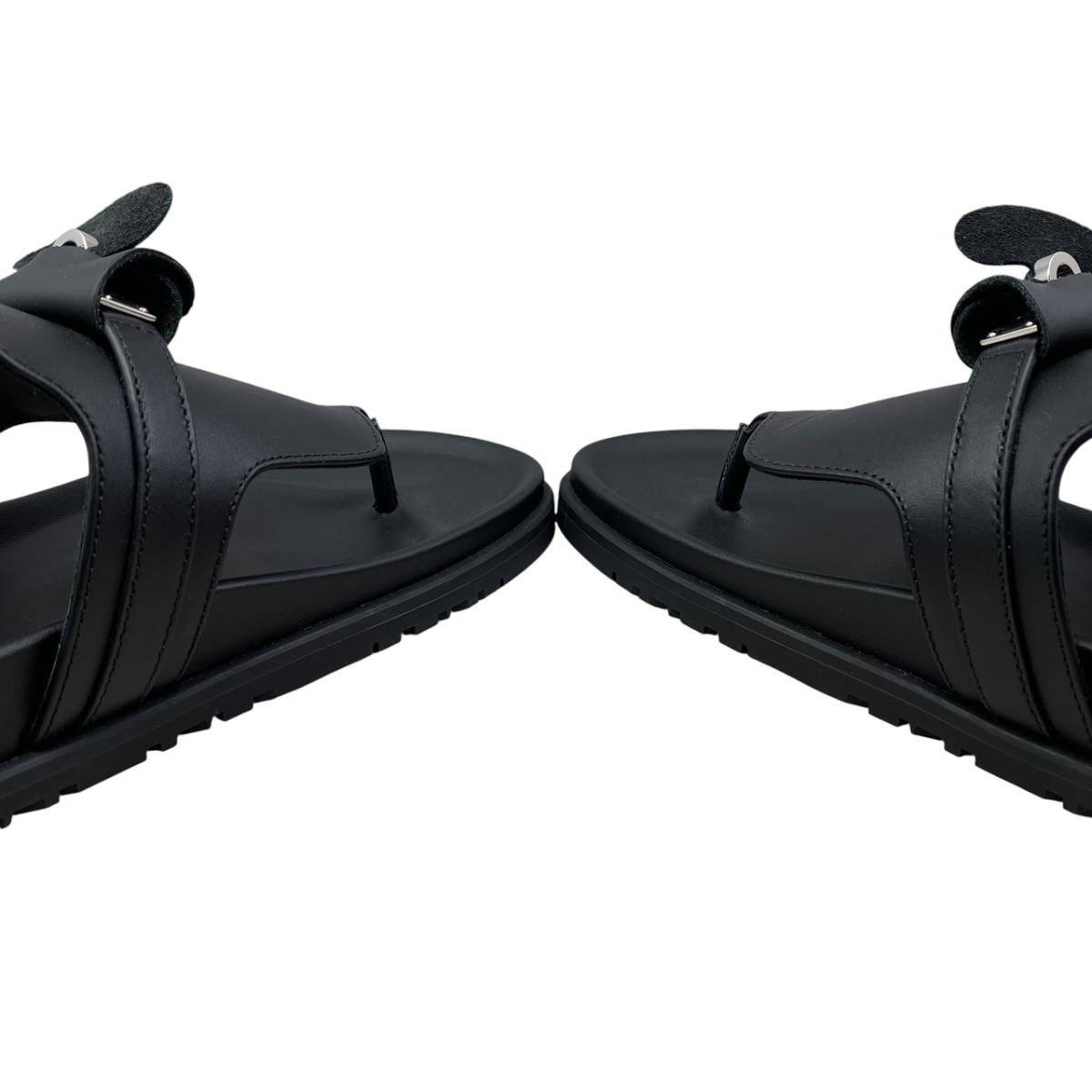 Hermes Sandals Empir 37 Kelly Buckle Leather Black Silver — view 7
