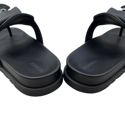 Hermes Sandals Empir 37 Kelly Buckle Leather Black Silver — view 8