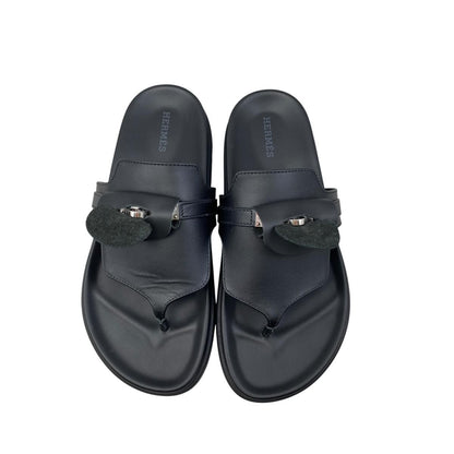 Hermes Sandals Empir 37 Kelly Buckle Leather Black Silver — view 5