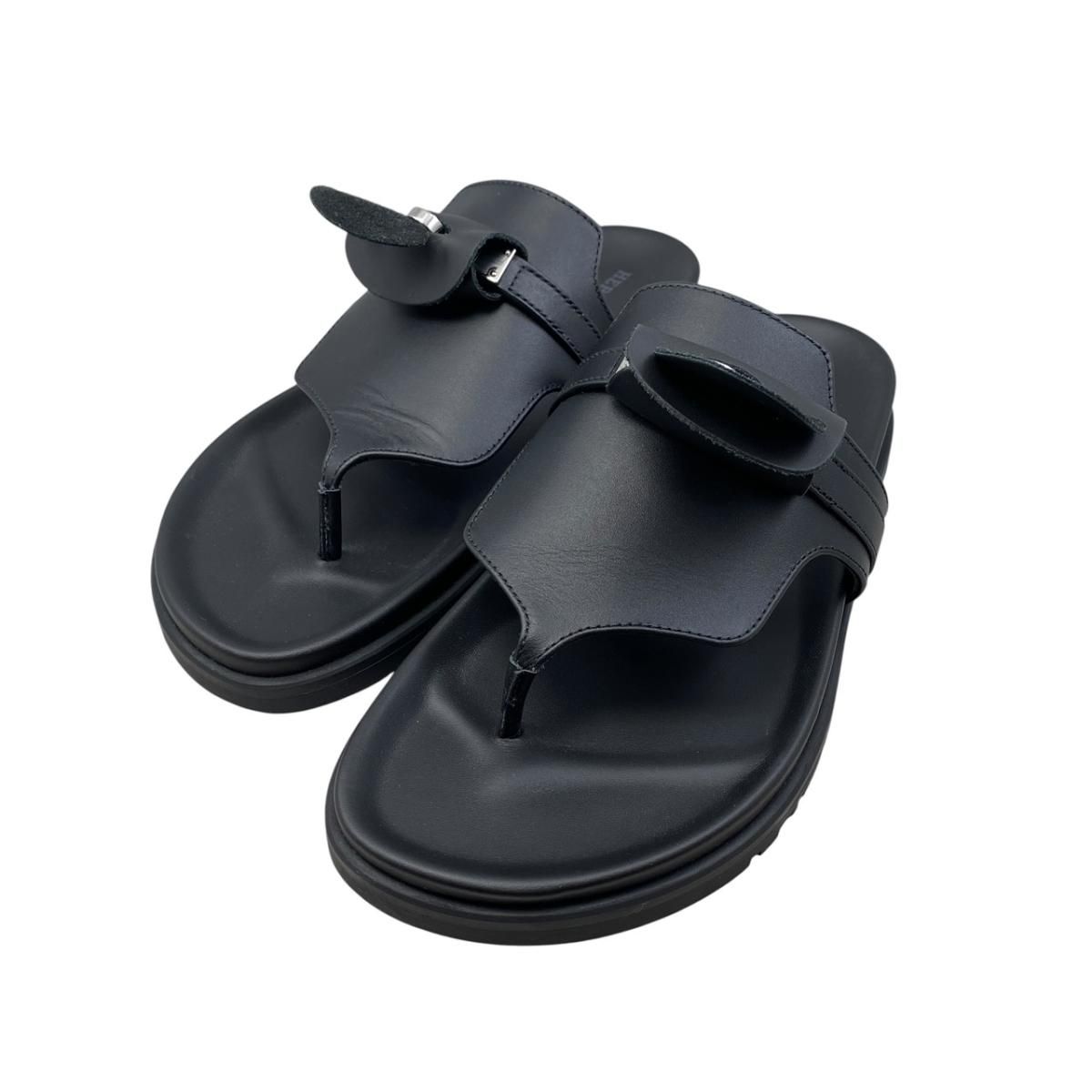 Hermes Sandals Empir 37 Kelly Buckle Leather Black Silver