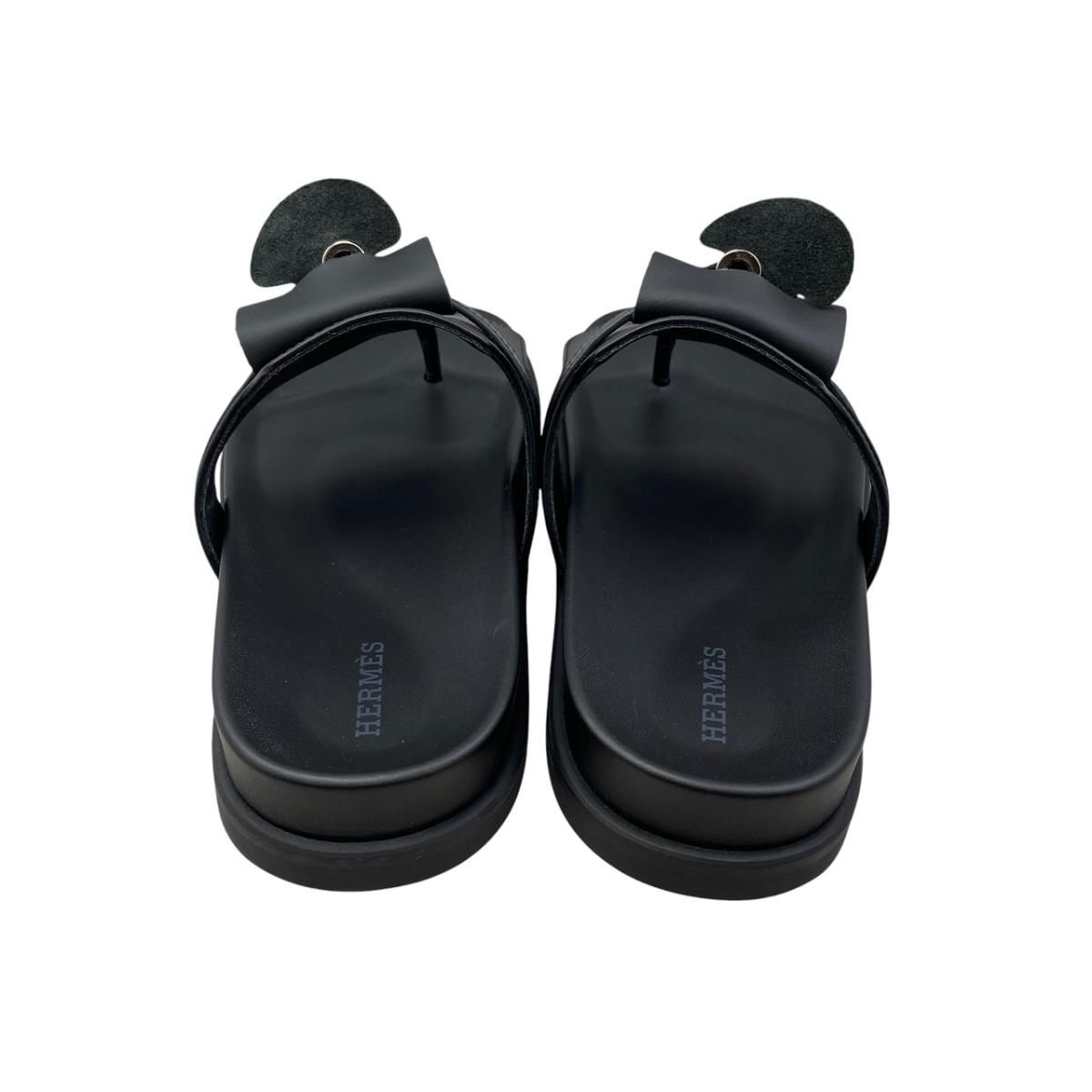 Hermes Sandals Empir 37 Kelly Buckle Leather Black Silver — view 4