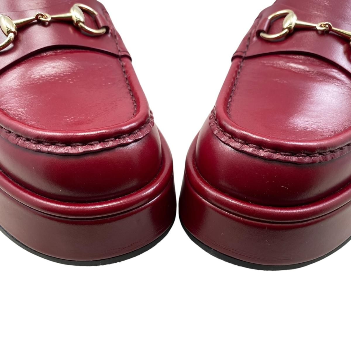 Gucci Loafers Horsebit Wedge Sole 37 Leather Red Gold — view 7