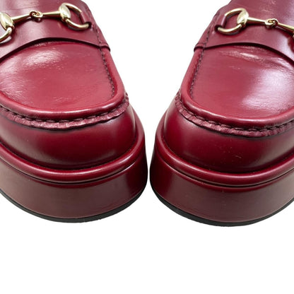 Gucci Loafers Horsebit Wedge Sole 37 Leather Red Gold — view 7