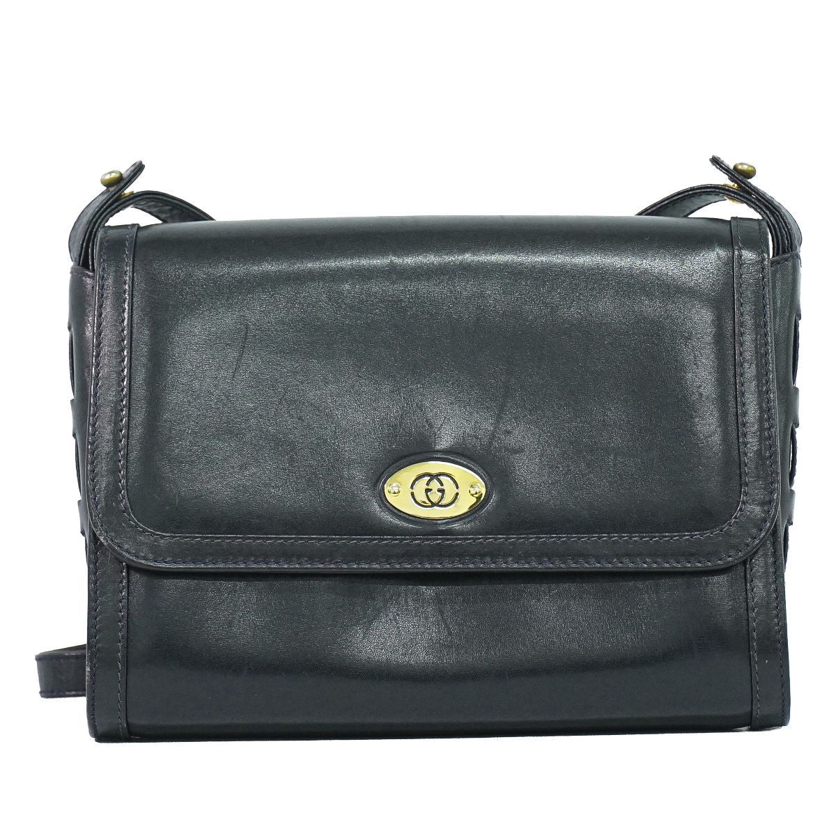 Gucci Vintage Shoulder Bag Pochette Leather Navy