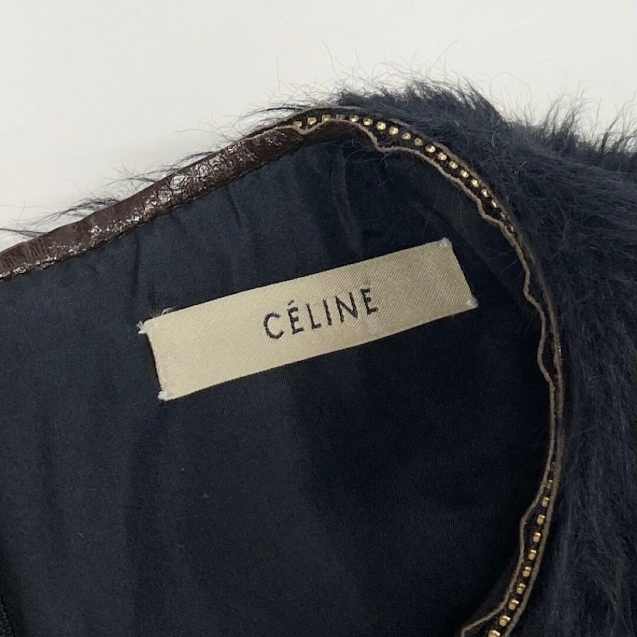 Celine Phoebe Philo Era Alpaca Cowl Blouse Fur Top Black Wool Silk — view 8