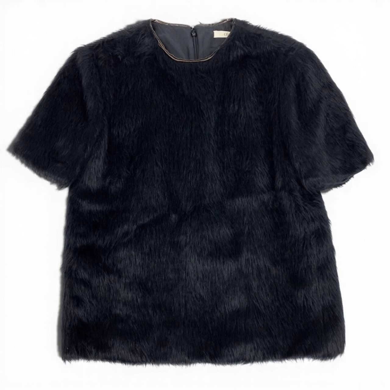 Celine Phoebe Philo Era Alpaca Cowl Blouse Fur Top Black Wool Silk — view 2
