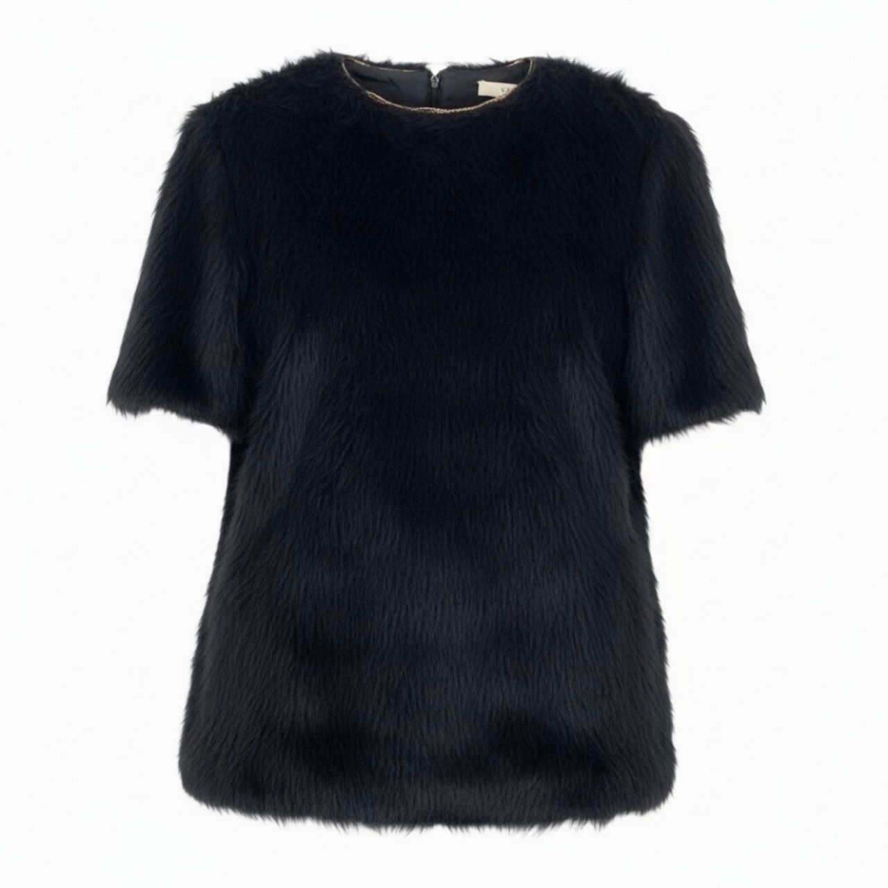 Celine Phoebe Philo Era Alpaca Cowl Blouse Fur Top Black Wool Silk