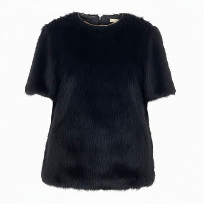 Celine Phoebe Philo Era Alpaca Cowl Blouse Fur Top Black Wool Silk
