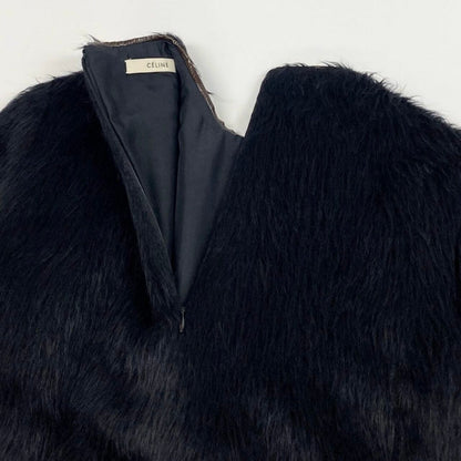 Celine Phoebe Philo Era Alpaca Cowl Blouse Fur Top Black Wool Silk — view 6