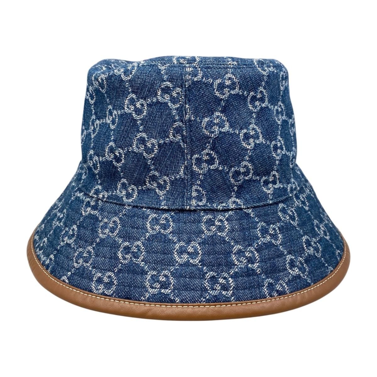 Gucci Hat Bucket Hat GG Jacquard M Denim Cotton Blue Brown — view 2