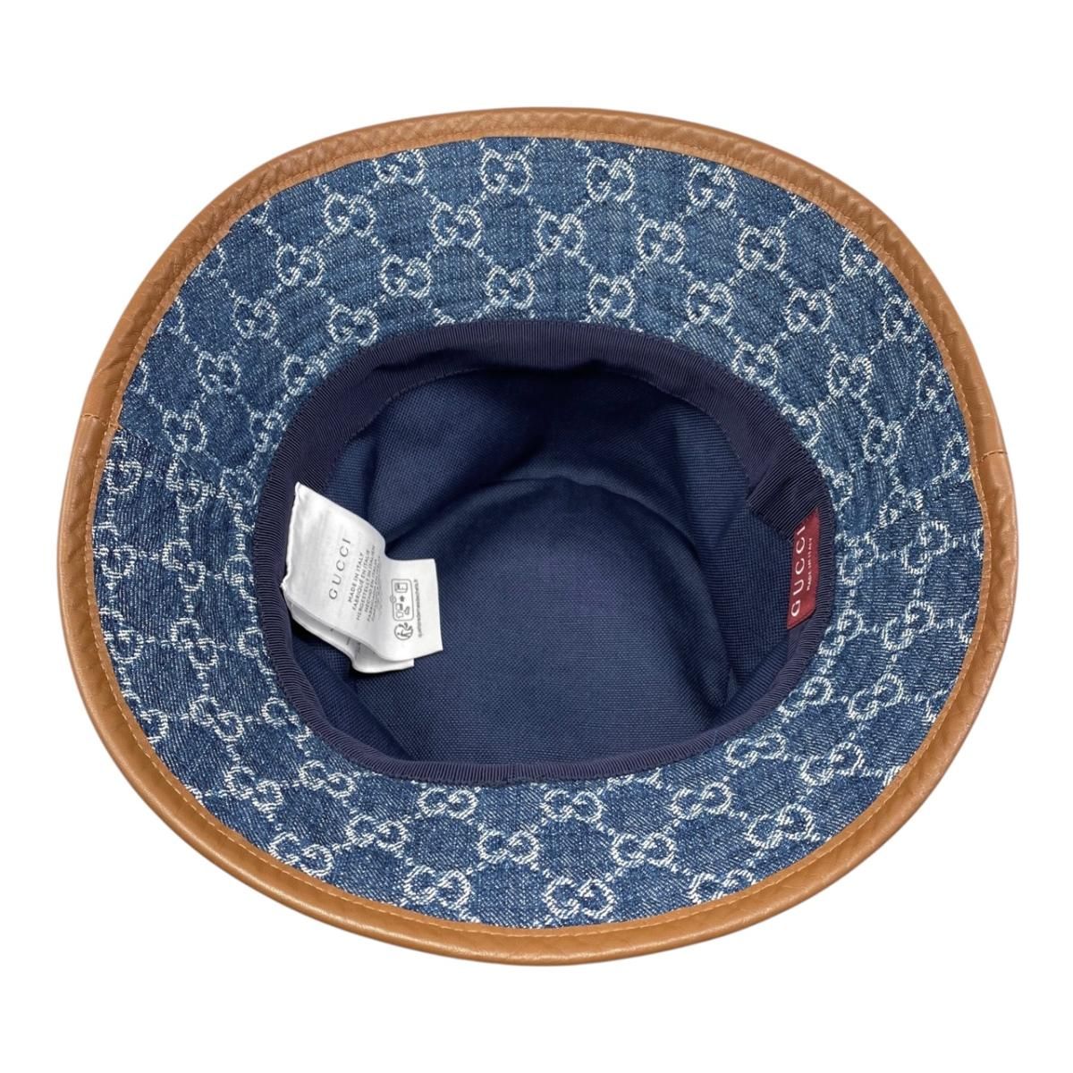 Gucci Hat Bucket Hat GG Jacquard M Denim Cotton Blue Brown — view 6