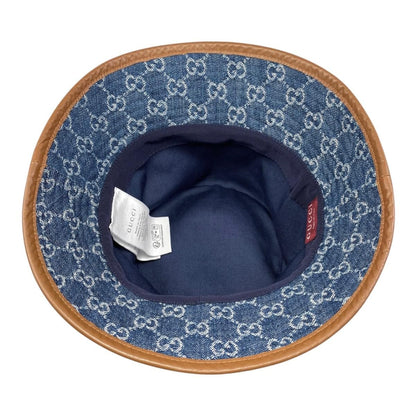 Gucci Hat Bucket Hat GG Jacquard M Denim Cotton Blue Brown — view 6