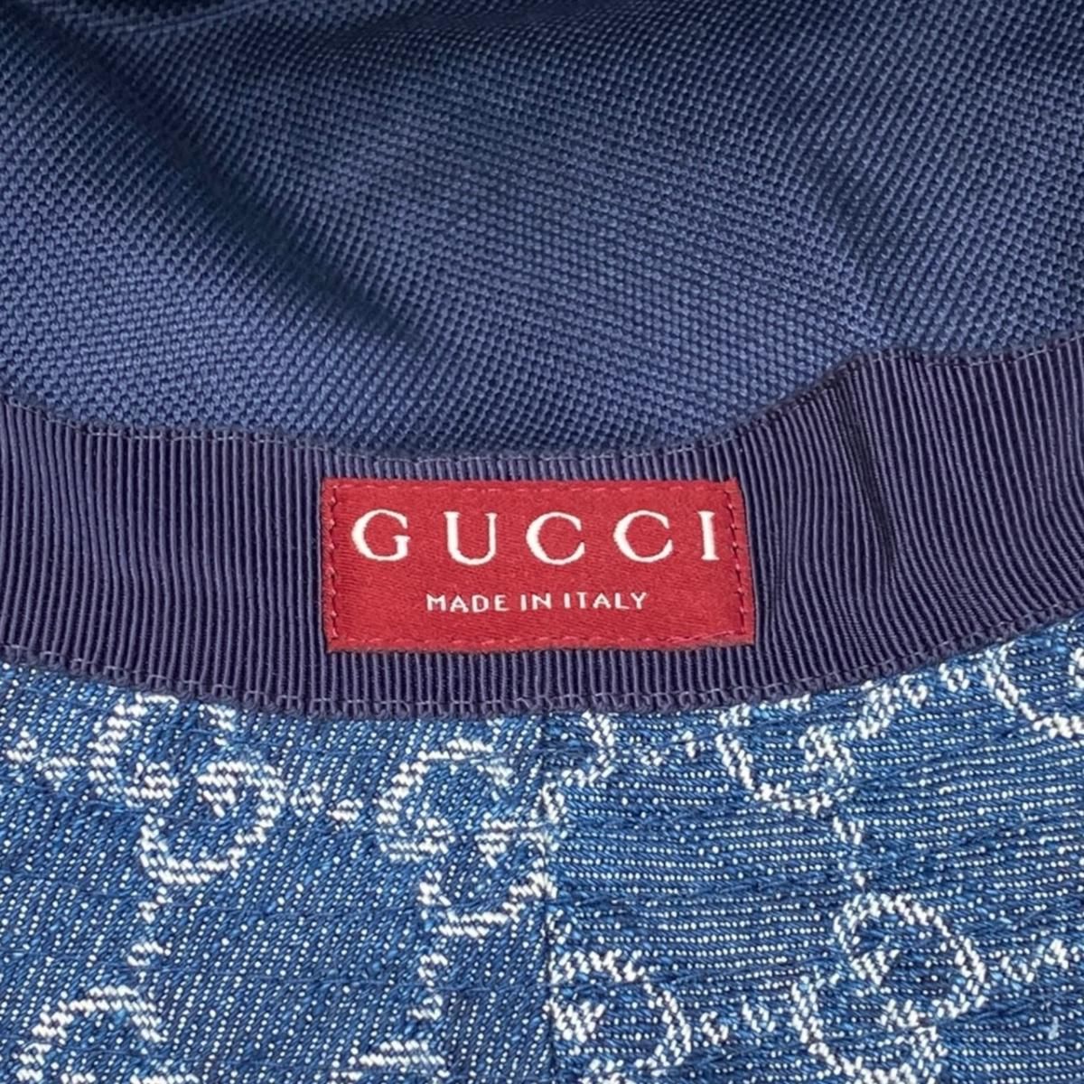 Gucci Hat Bucket Hat GG Jacquard M Denim Cotton Blue Brown — view 7
