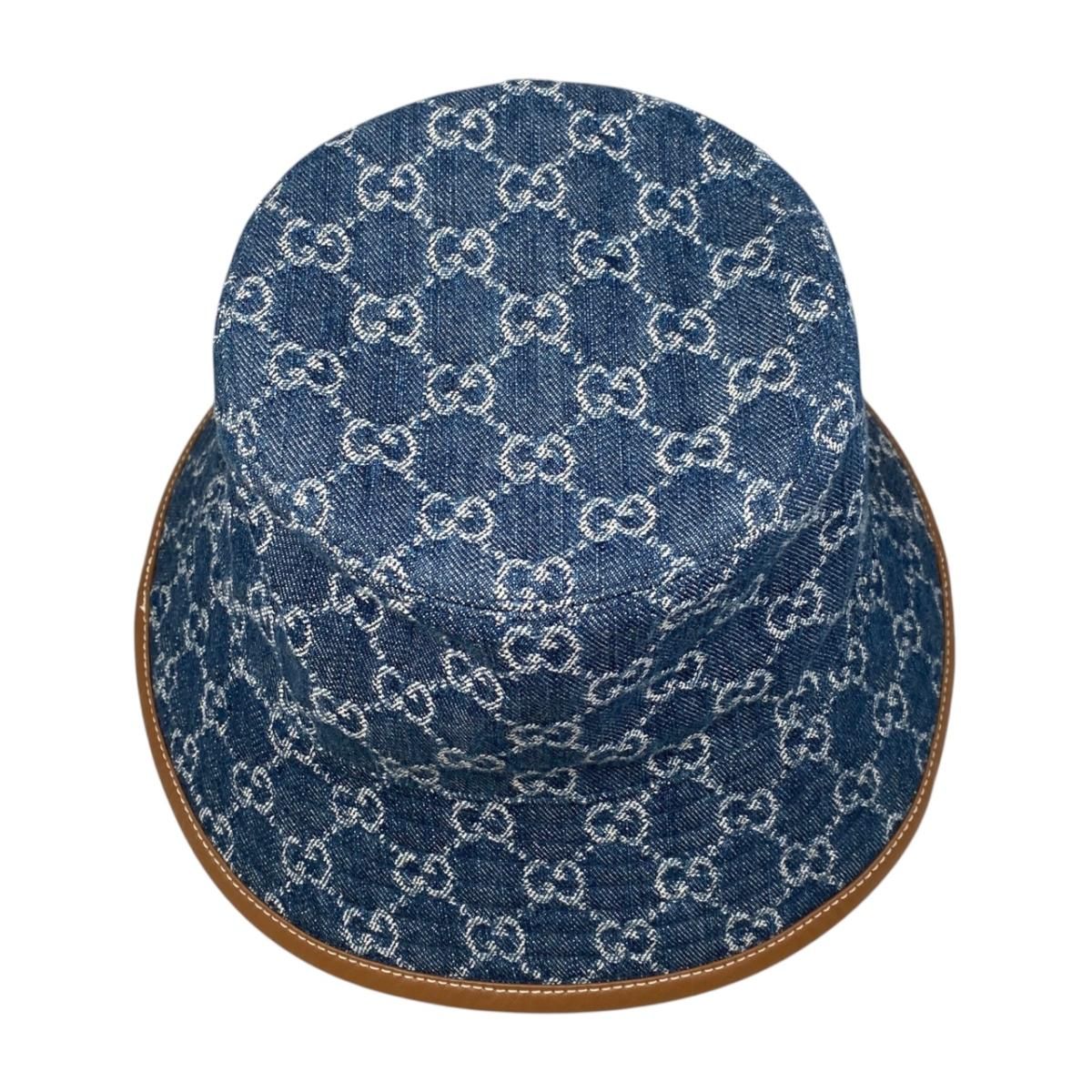 Gucci Hat Bucket Hat GG Jacquard M Denim Cotton Blue Brown — view 5