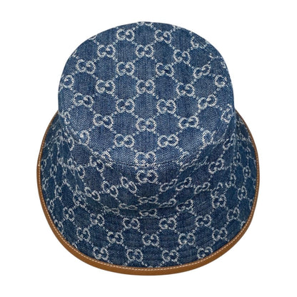 Gucci Hat Bucket Hat GG Jacquard M Denim Cotton Blue Brown — view 5
