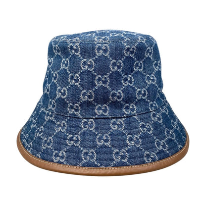Gucci Hat Bucket Hat GG Jacquard M Denim Cotton Blue Brown