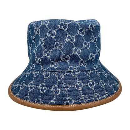 Gucci Hat Bucket Hat GG Jacquard M Denim Cotton Blue Brown — view 3