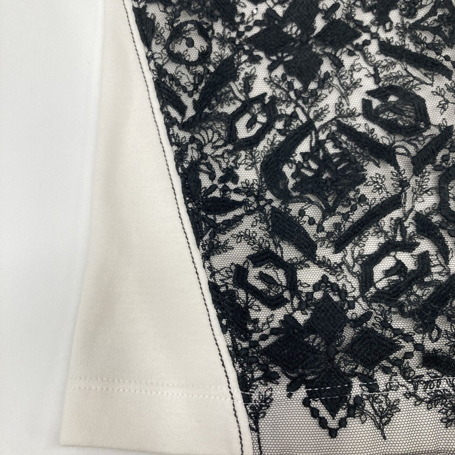 Louis Vuitton White Black Lace Monogram Embroidery Cut Replacement Short Sleeve — view 8
