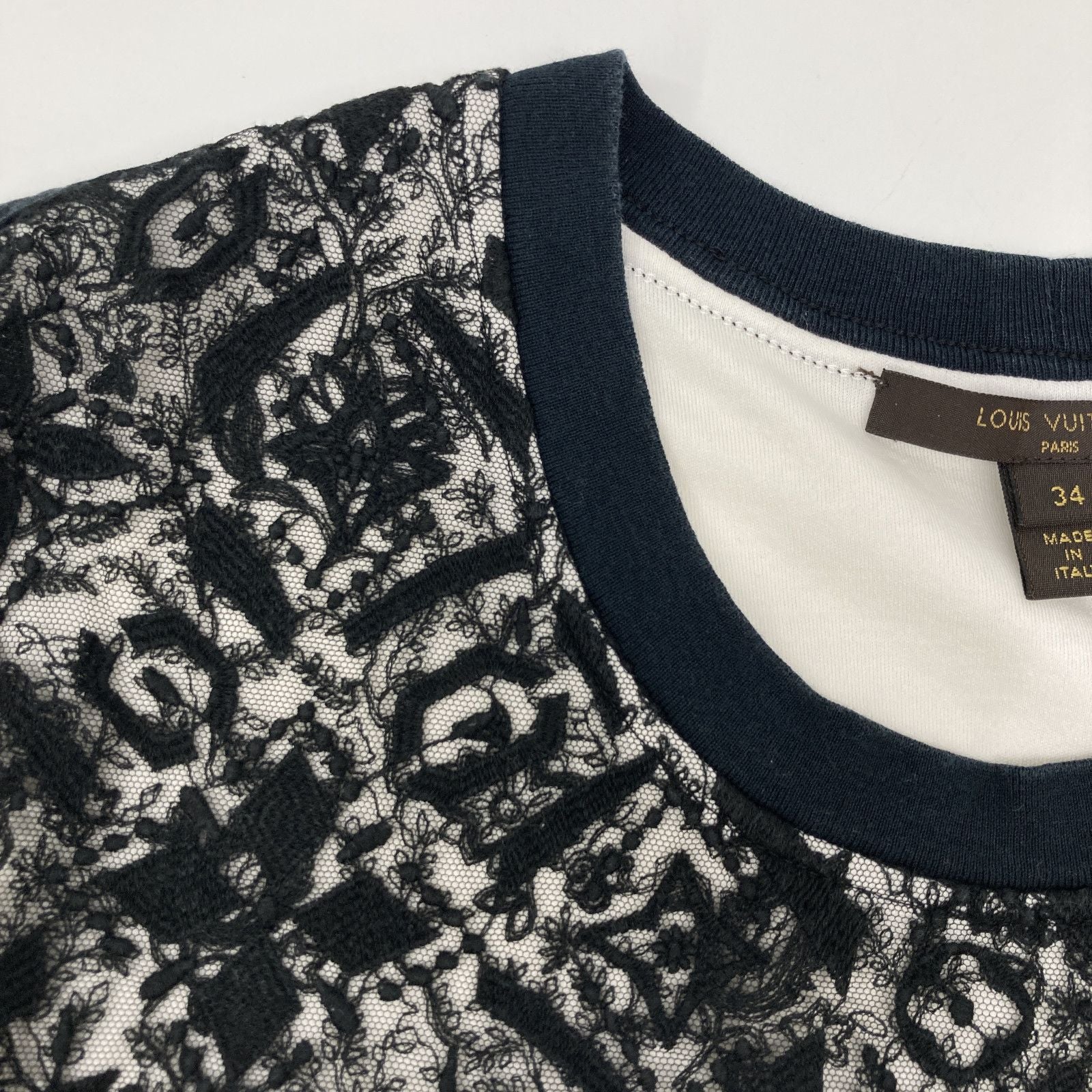 Louis Vuitton White Black Lace Monogram Embroidery Cut Replacement Short Sleeve — view 6