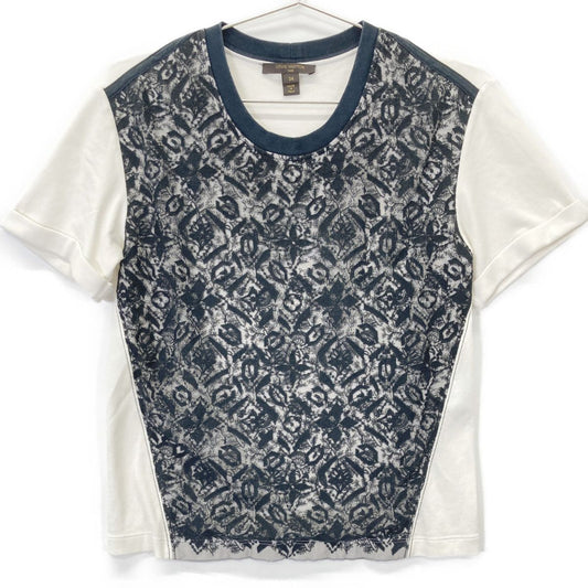 Louis Vuitton White Black Lace Monogram Embroidery Cut Replacement Short Sleeve