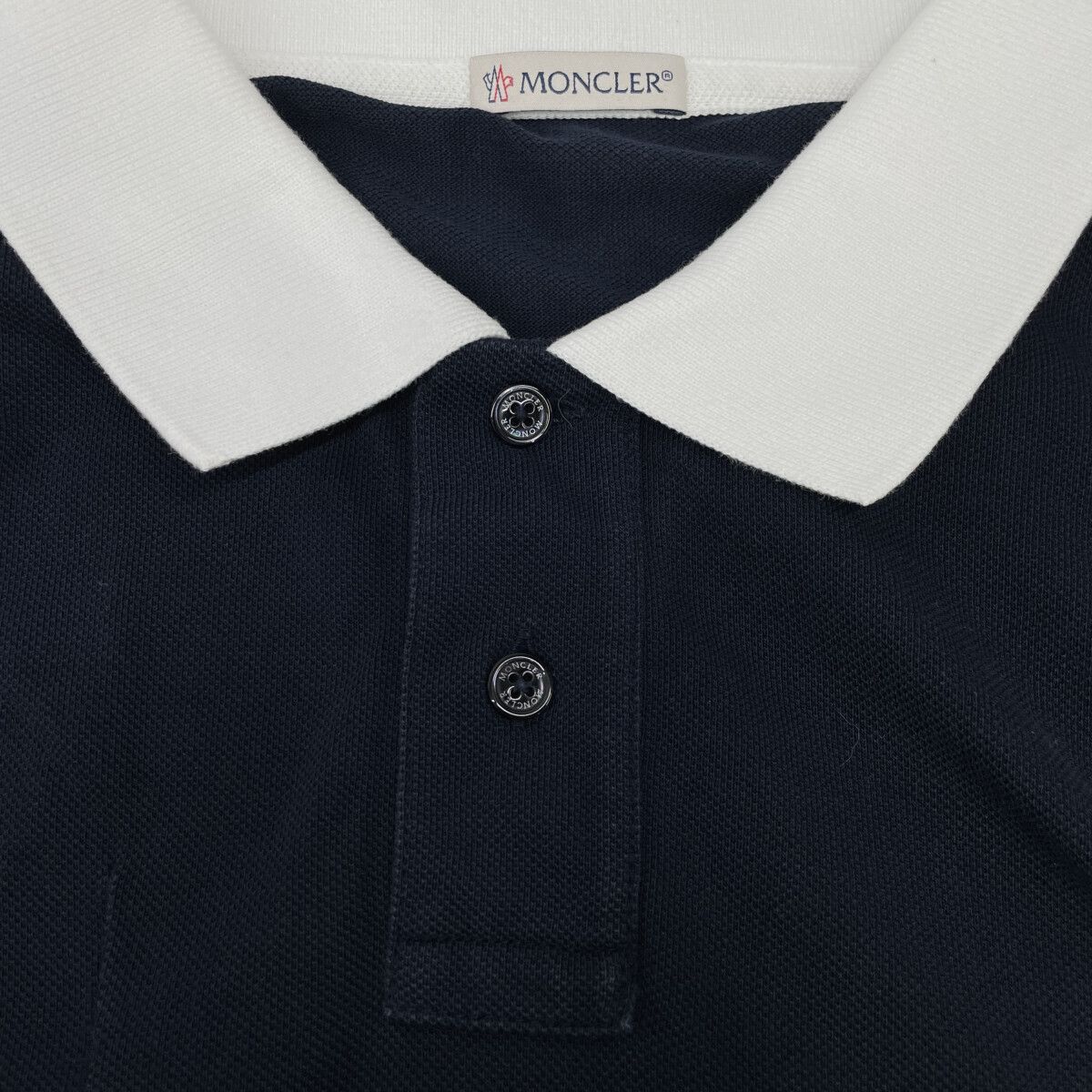 Moncler Maglia Polo Manica Corta Navy White Cotton Patch Logo — view 6