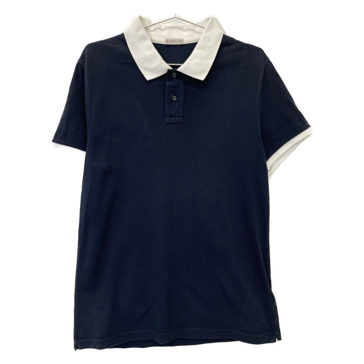 Moncler Maglia Polo Manica Corta Navy White Cotton Patch Logo
